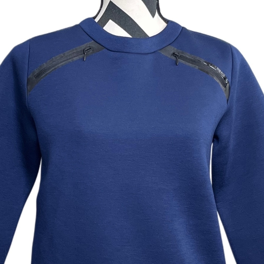 Kate Spade Saturday Neoprene Scuba Navy Blue Sz XS Double Zip Crewneck Sweater - Picture 3 of 10